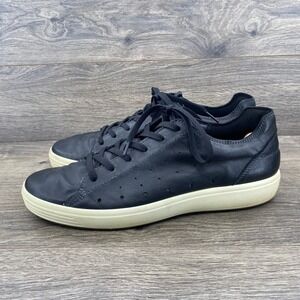 ECCO Mens Soft 7 Black Leather Lace Up Sneakers Shoes Size 11 - 11.5